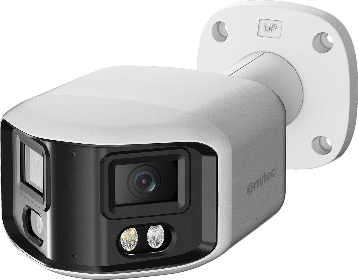 Ernitec Deimos Ultra 8MP Bullet 180° Dual-sensor Camera with 2.8mm Lens & IR/White Light 30m/20m, PoE, IP66 - NDAA