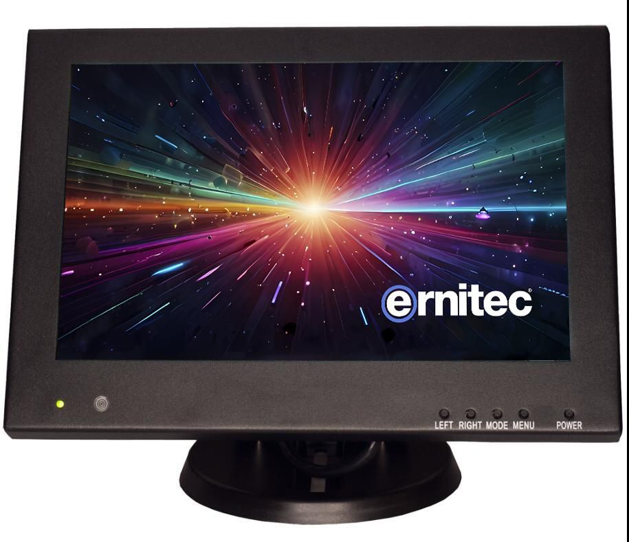 Ernitec 8" Surveillance monitor for 24/7 Use, 800P Resolution 1 x HDMI 2.0, 1 x VGA, 2 x BNC inputs. 1 x BNC output, 2 x Speakers, PSU.