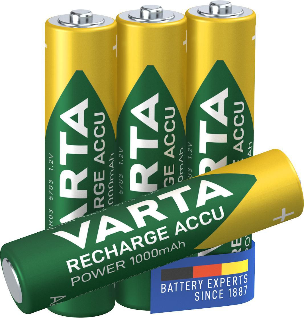 Varta 1x4 Pro. NiMH 1000 mAh AAA 1x4 Professional NiMH 1000 mAh AAA, Rechargeable battery, Nickel-Metal Hydride (NiMH), 1.2 V, 1000 mAh,