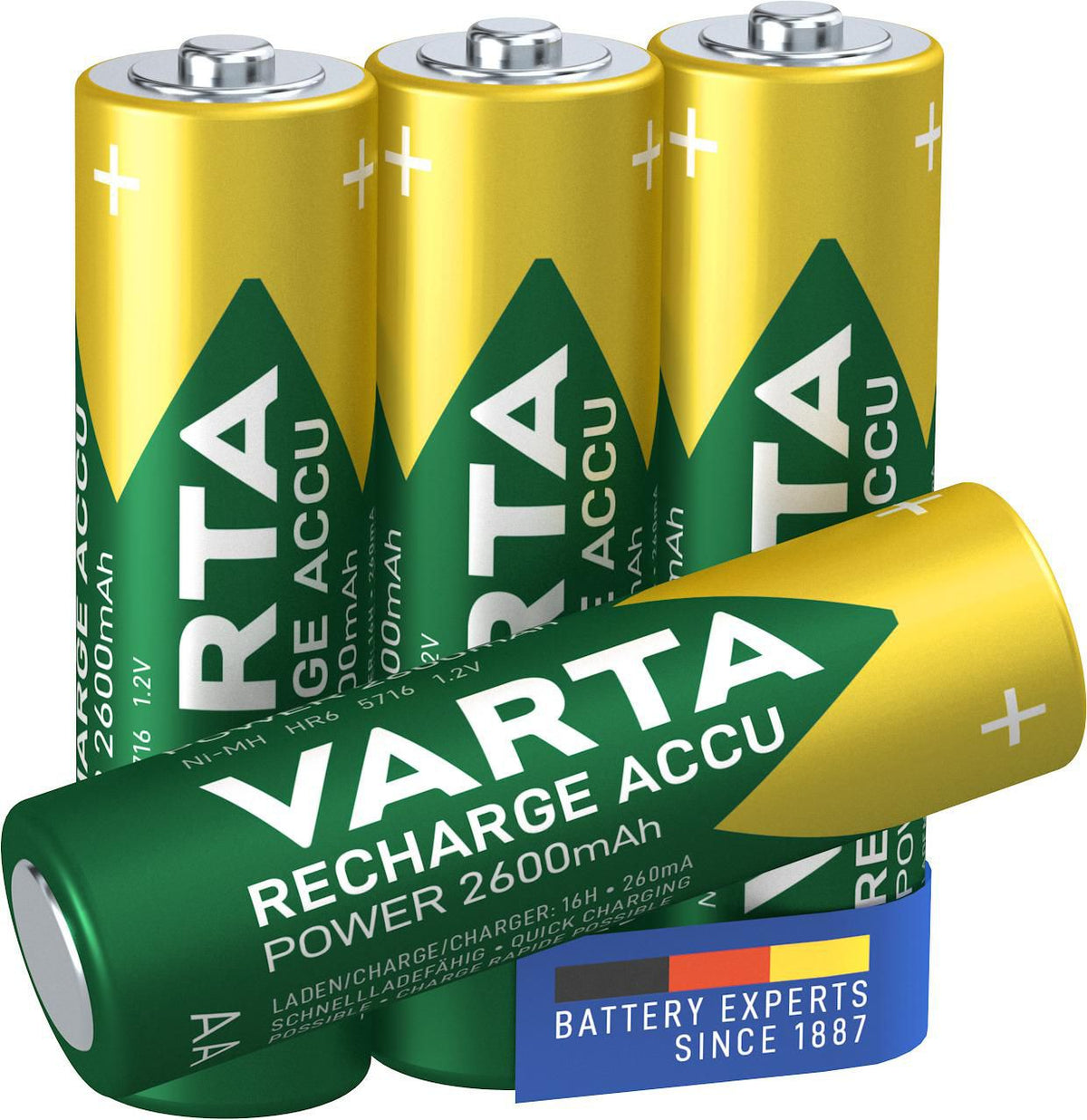 Varta 1x4 Pro. NiMH 2600 mAh AA Rechargeable ACCU AA 2600mAh, Rechargeable battery, Nickel-Metal Hydride (NiMH), 1.2 V, 4 pc(s), 2600 mAh,