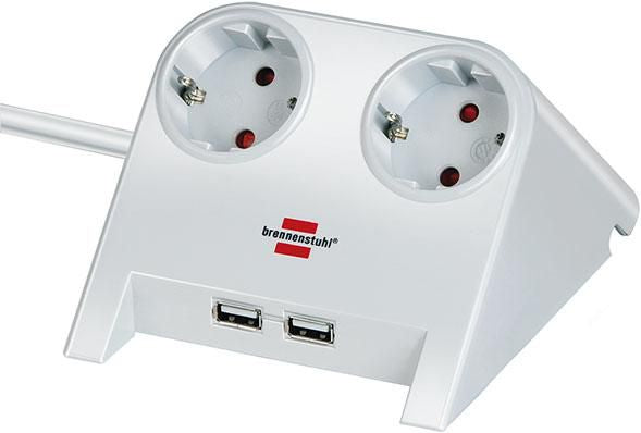 Brennenstuhl Power extension 1.8 m 2 AC outlet(s) Indoor White Desktop-Power USB-Charger with 2x USB-2.0 charger 2100mA 2-way socket, white