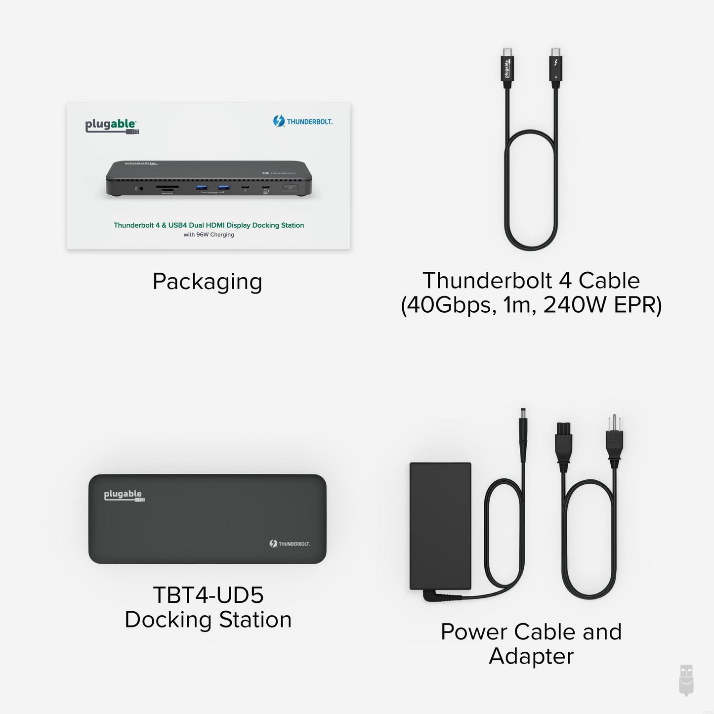 Plugable Technologies Thunderbolt 4 Dock with 100W Charging, Thunderbolt Certified, Laptop Docking Station Dual Monitor Single 8K or Dual 4K HDMI for Windows and Mac, 4X USB, Gigabit Ethernet (TBT4-UD5)