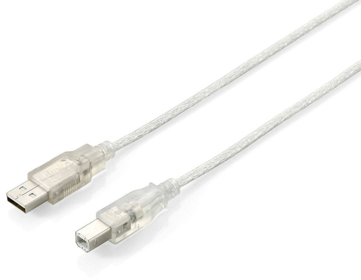 Equip USB 2.0 Connection Cable 3.0m USB 2.0 Type A to Type B Cable, 3.0m , Transparent silver, 3 m, USB A, USB B, USB 2.0, Male/Male,