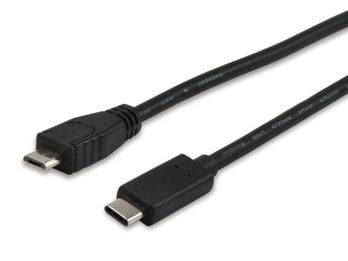 Equip USB 2.0 MICRO B MALE TO USB 2.0 Type C to Micro-B USB 2.0 Type C to Micro-B Cable, 1m, 1 m, Micro-USB B, USB C, USB 2.0, Male/Male, Black
