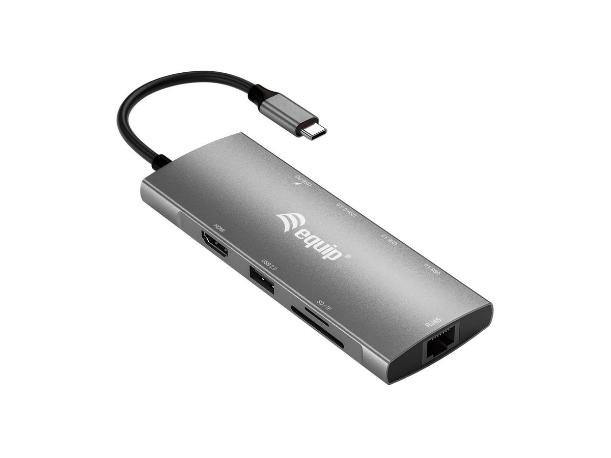 Equip Usb-C 9 In 1 Multifunctional Adapter, Hdmi 4K/60Hz, Gigabit Lan, Usb 3.2 Gen1, Sd/Tf, 100W Usb Pd