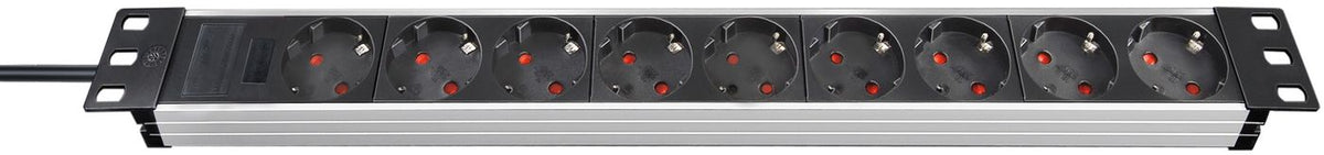 Brennenstuhl Power extension 2 m 9 AC outlet(s) Aluminum, Black Alu-Line 19" Extension Socket f/ Cabinets, 9-Way, Alu/Black, 2m, H05VV-F3G1,5,