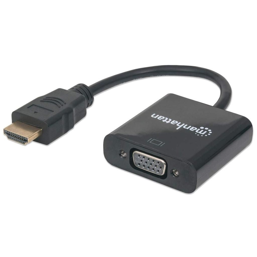 Manhattan HDMI to VGA Black HDMI to VGA Converter cable, 1080p, 30cm, Male to Female, Shielded, Optional USB Micro-B Power Port, Black,