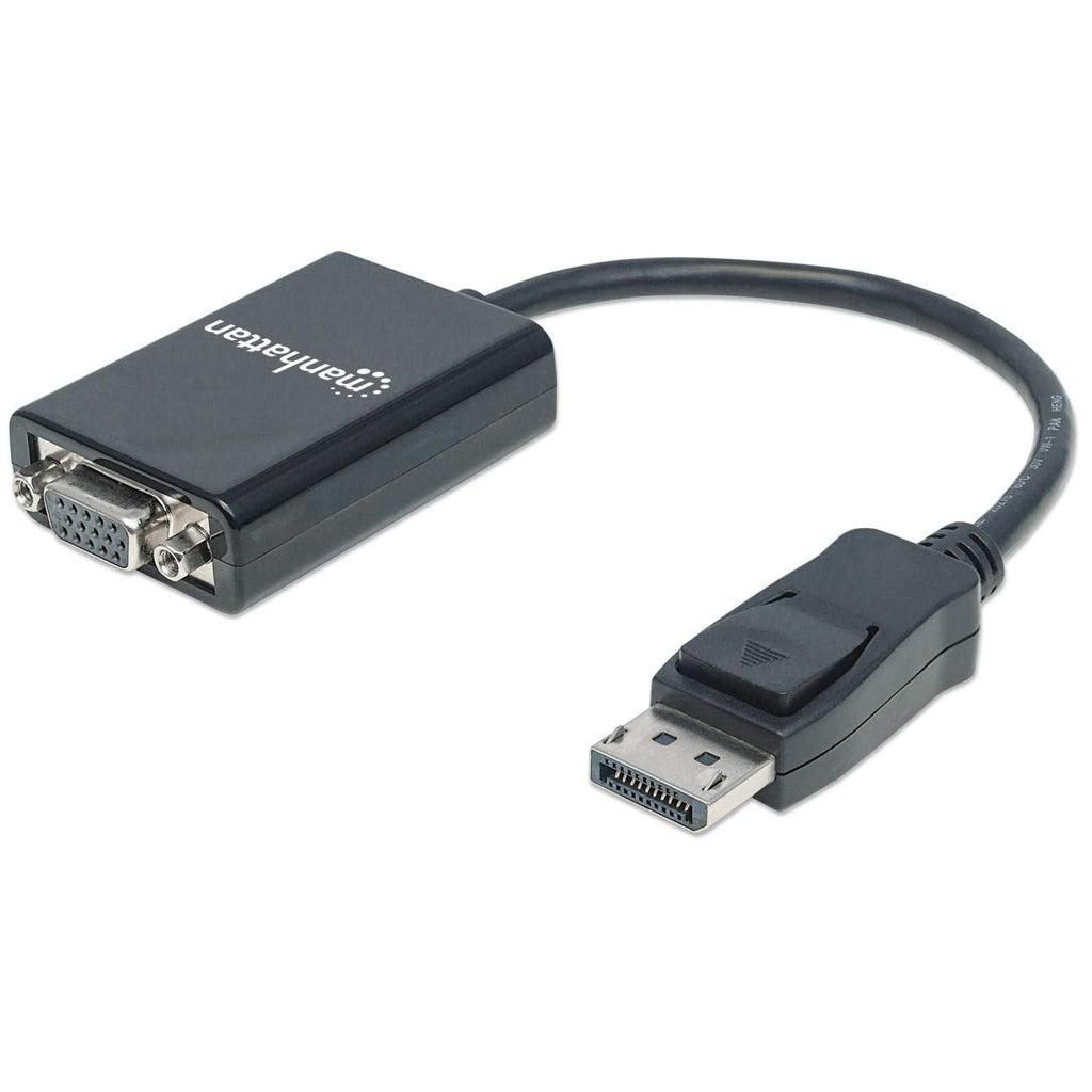 Manhattan Displayport To Vga Hd15 Converter Cable, 15Cm, Male To Female, Active, Equivalent To Dp2Vga2, Dp With Latch, Black, Lifetime