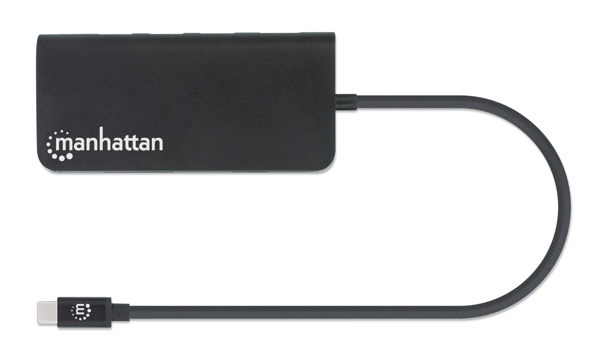 Manhattan USB-C Dock/Hub with Card Reader, Ports (x5): Ethernet, USB-A (3) and USB-C, 5 Gbps (USB 3.2 Gen1 aka USB 3.0), With Power Delivery (100W) to USB-C Port (Note additional USB-C wall charger and USB-C cable needed), Universal for all devices, Alumi