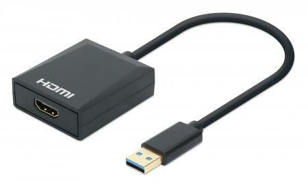 Manhattan Usb-A To Hdmi Cable, 1080P@60Hz, Converts Usb 3.2 Gen1 (Aka Usb 3.0) Signal To Hdmi, 15Cm, Black, Male To Female, Three Year