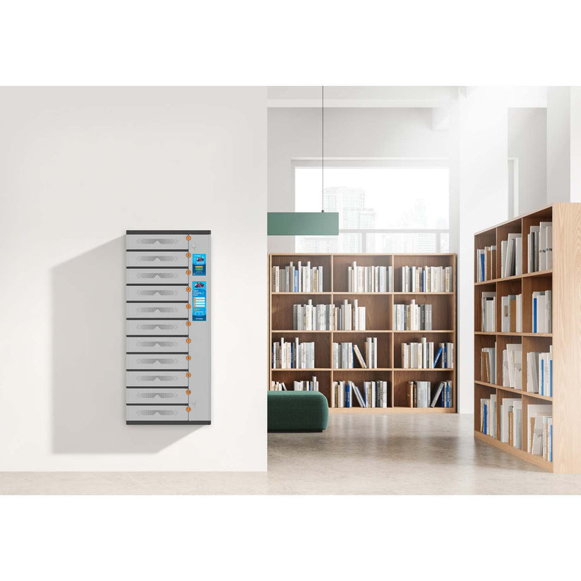 Manhattan Kiosk Laptop Charging Cabinet USB-C 65W 11-bay (individual compartment - PIN locked), Suitable for USB-C laptops (to 17.3"), iPads, MacBooks, Chromebooks, other USB-C devices, Bays 448x328x120mm, USB-C charging cables included,Cabinet, UK & EU