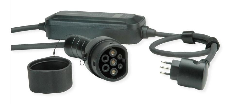Roline EV Portable Charging Cable, Italian Type (3P) - Type2, 1-Phase, 250VAC (1P+N+E), 16A, 3,6kW, 3m