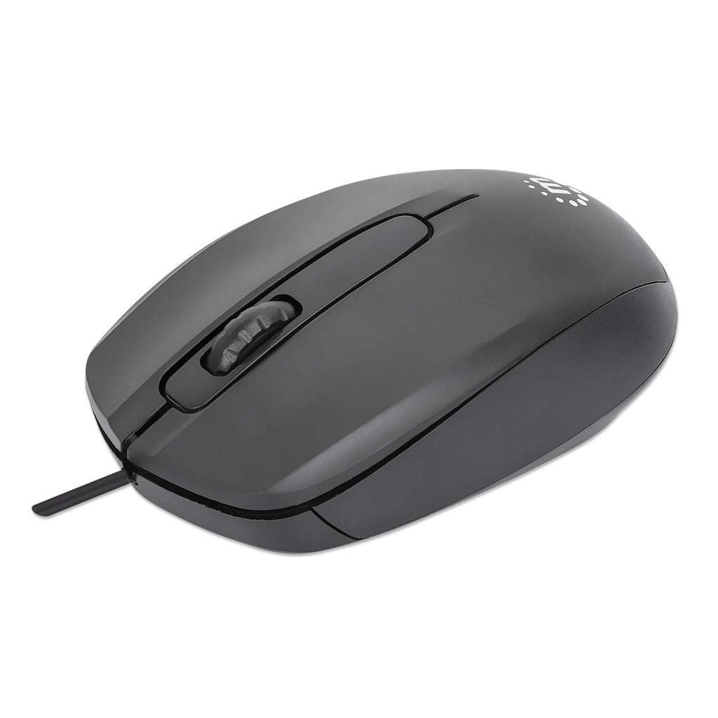 Manhattan Comfort Ii Usb Wired Mouse, Black, 1000Dpi, Usb-A, Optical, Ambidextrous, Portable/Compact, Three Button With Scroll Wheel, Three