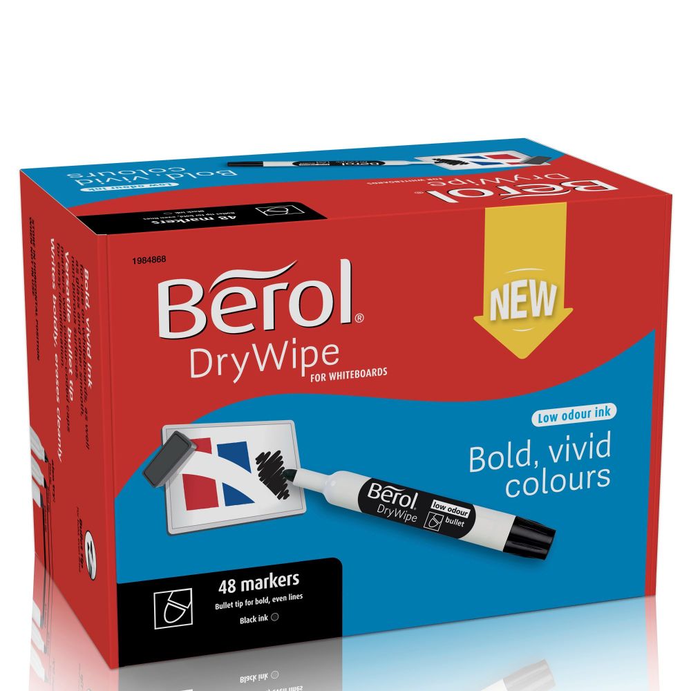 Berol D/WIPE BULLET MARKER BLK PK48