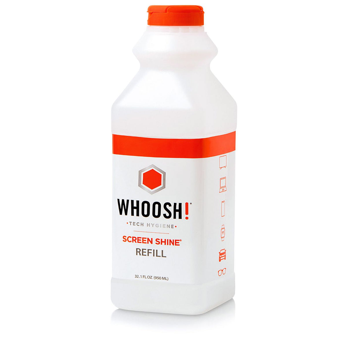 Whoosh! 950ml Refill Botlle With a specialized pour spout, you can easily refill your 8ml, 30ml & 500ml Screen Shine bottles