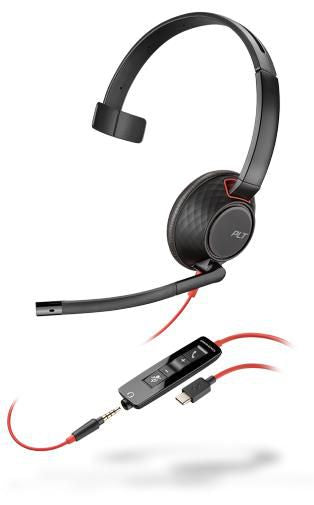 Poly Blackwire 5210 C5210 USB C re 5210, Headset, Head-band, Calls/Music, Black, Red, Monaural, Button