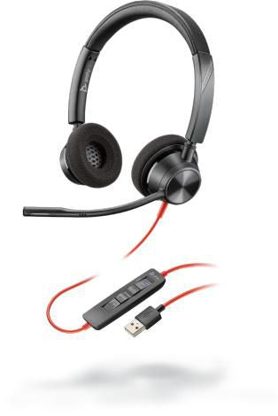 Poly Blackwire 3320 eadset, Head-band, Calls & Music, Black, Binaural, PTT, Play/Pause, Track <lt/>, Track <gt/>, Volume +,
