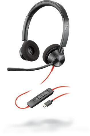 Poly Blackwire 3320-M USB-C re 3320, Headset, Head-band, Office/Call center, Black, Red, Binaural, PTT, Play/Pause, Track <lt/>, Track