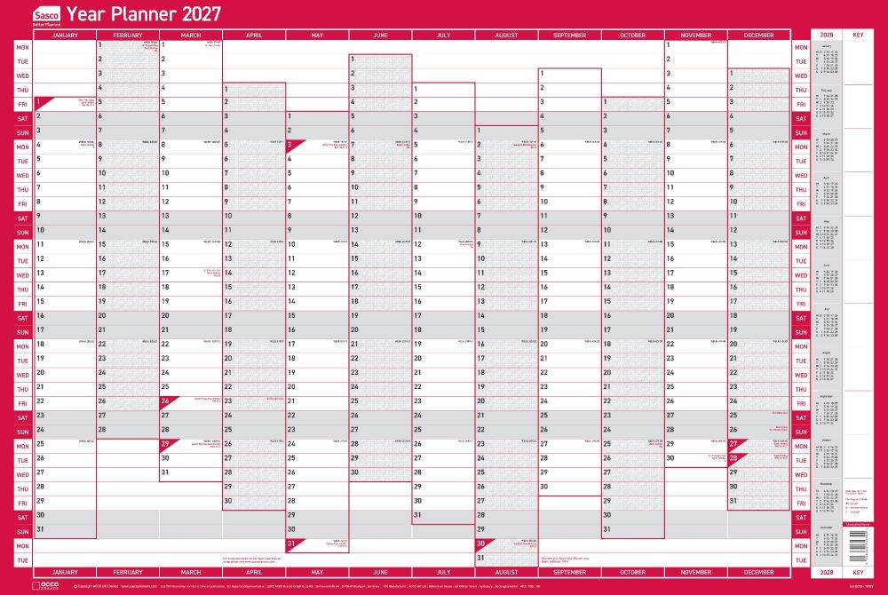 Sasco YEAR PLANNER VERT UNMTD 2027