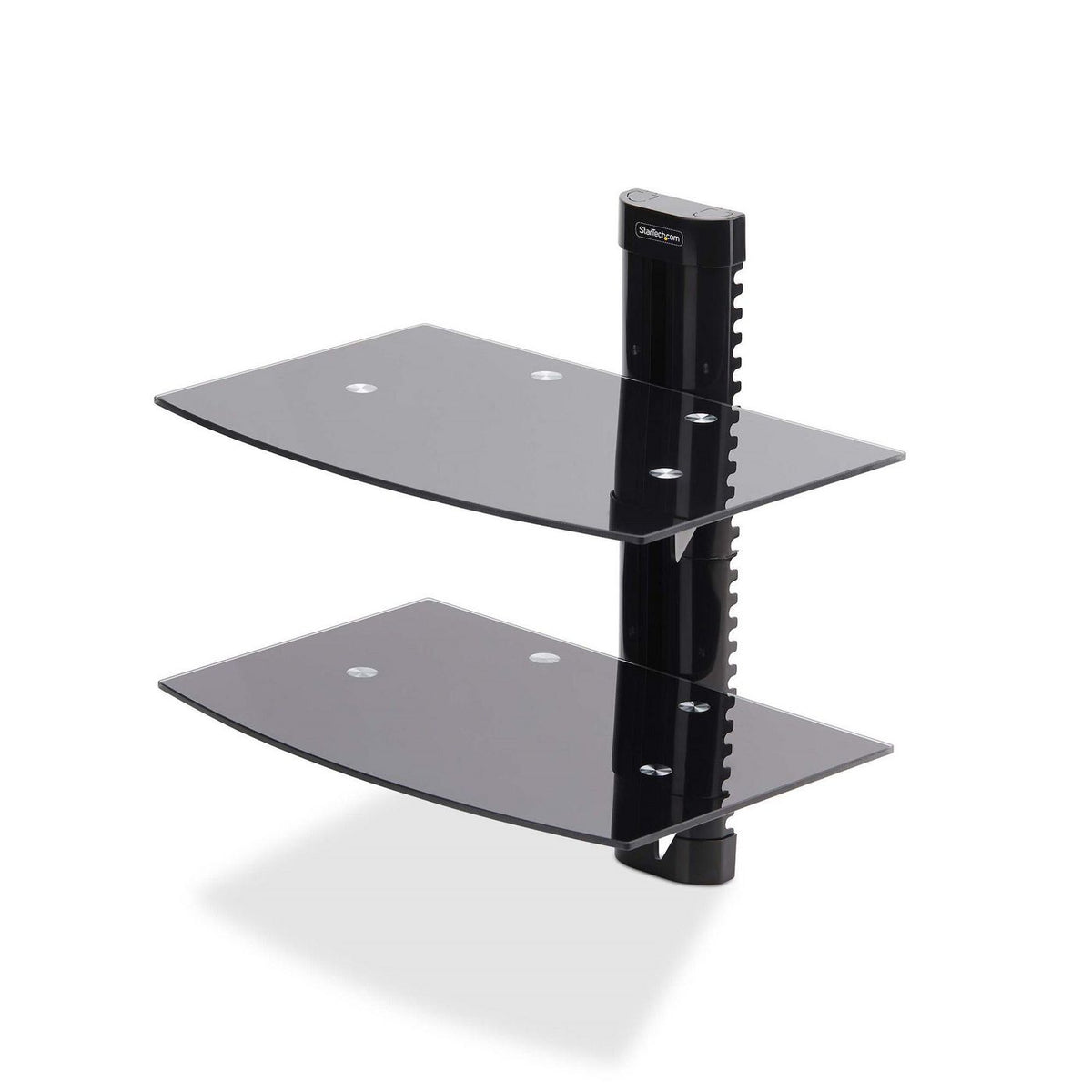 StarTech.com Dual Floating Wall-Mounted Av Shelves, Adjustable Height Shelf For Under Tv, Organize A/V Equipment On Black Tempered Glass Shelves