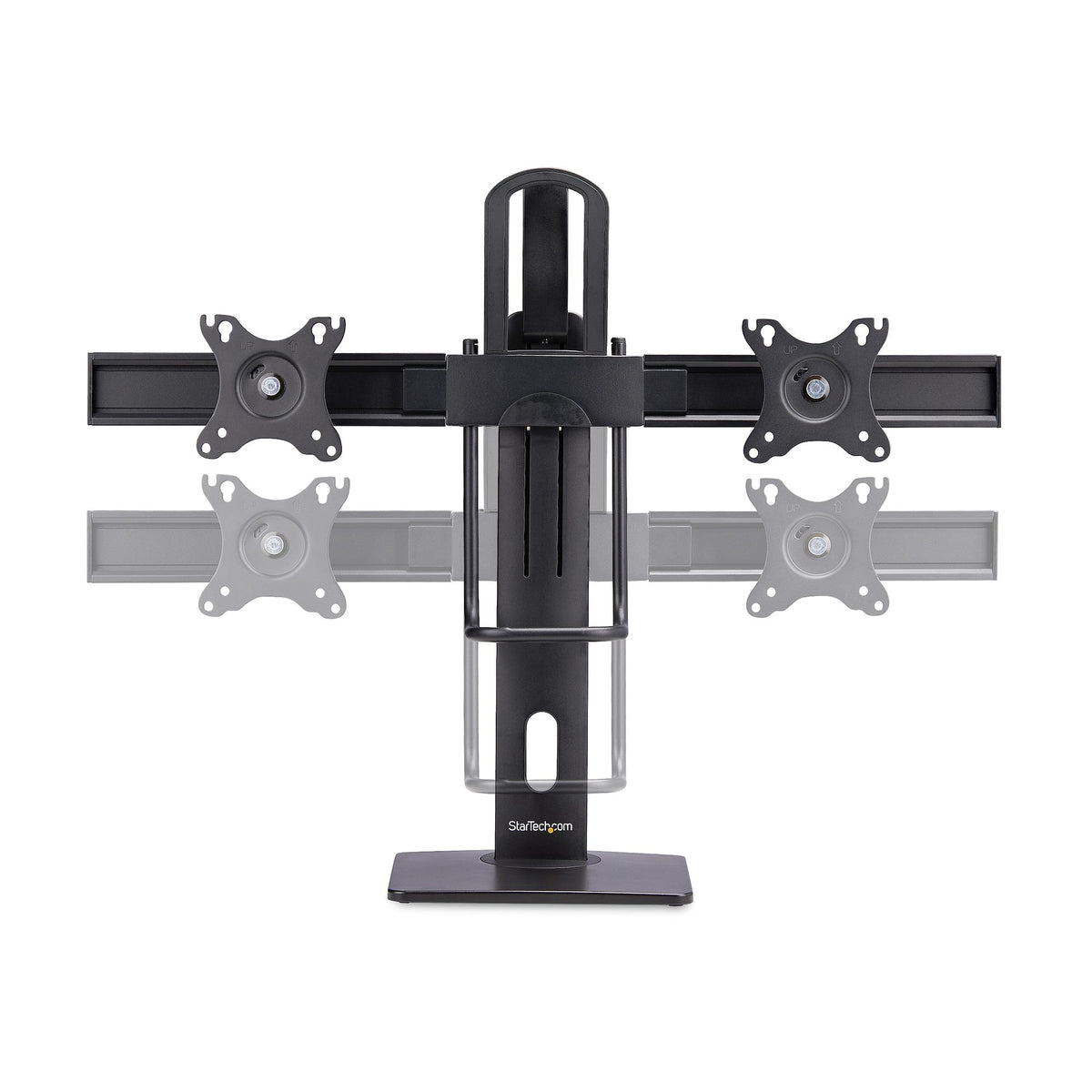 StarTech.com Crossbar Dual Monitor Desk Stand For Double 27-inch Screens, VESA Mount 75x75/100x100, Toolless Height Adjustment, Up To 13.2lb (6kg) Per Display