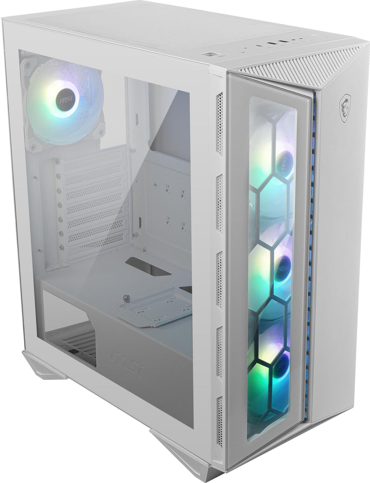 MSI Mpg Gungnir 110R White Mid Tower Gaming Computer Case 'White, 4X 120Mm Argb Fan, 1 To 6 Argb Control Board, Usb Type-C, Tempered