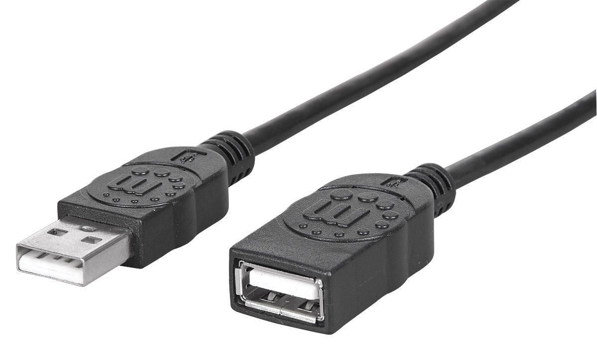 Manhattan Usb-A To Usb-A Extension Cable, 1M, Male To Female, 480 Mbps (Usb 2.0), Equivalent To Usbextaa3Bk, Hi-Speed Usb, Black, Lifetime