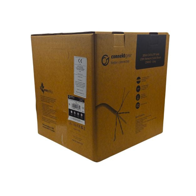 connektgear 305m Solid CAT6 UTP LS0H Network Cable Drum 23-AWG - Grey