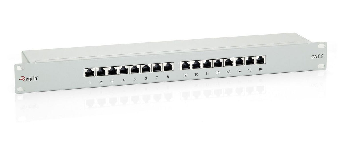Equip PatchPanel Cat.6 16 Port equip 16-Port Cat.6 Shielded Patch Panel, Light Grey, RJ-45, Gold, Cat6, Gray, Rack mounting, 1U