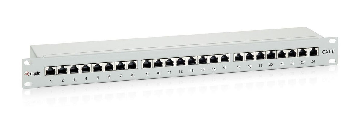 Equip PatchPanel Cat.6 24 Port equip 24-Port Cat.6 Shielded Patch Panel, Light Grey, RJ-45, Gold, Cat6, Gray, Rack mounting, 1U