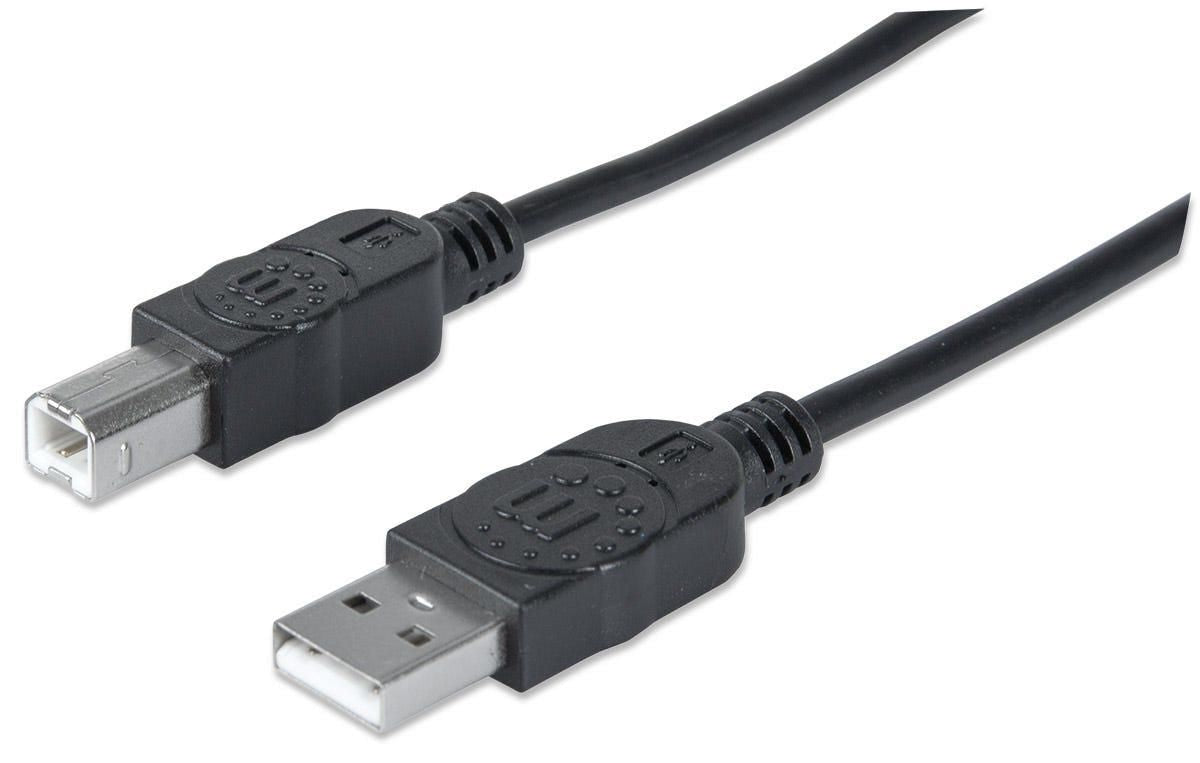 Manhattan USB 2.0 Typ A, Typ B, 3m USB-A to USB-B Cable, 3m, Male to Male, 480 Mbps (USB 2.0), Equivalent to Startech USB2HAB3M, Hi-Speed
