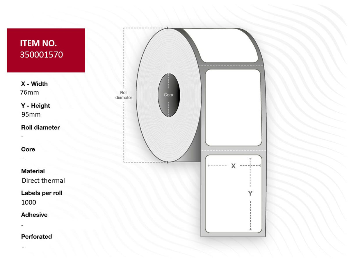 Capture Label 76x95 - Core 25. White. Uncoated. DT. Permanent. 350 labels per roll. 24 rolls per box. Black Mark