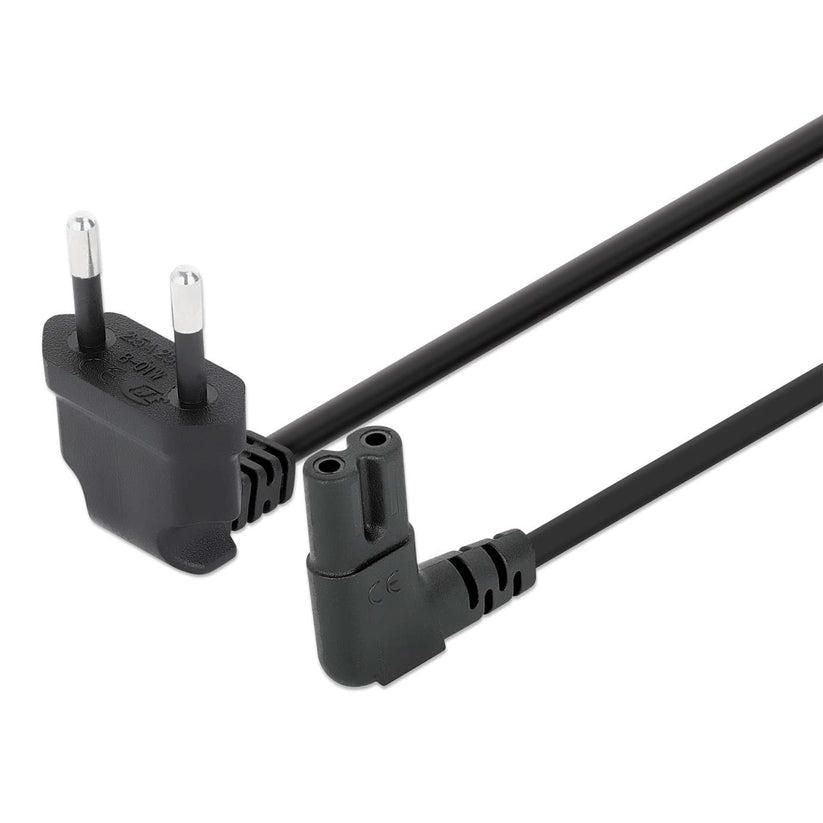 Manhattan Mains Power Cord/Cable (Right Angled), Euro 2-pin (CEE 7/16 Euro 8) plug to C7 Female (figure of eight), 3m, 2.3A, Black, Lead, Lifetime