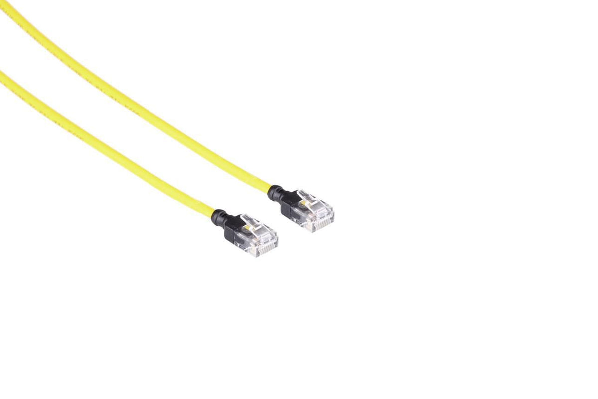 Mercodan CAT6A SLIM UTP 5.0m Patch cable Yellow, Halogen-free LSZH, AWG28 3.7mm dia. Cu copper, Supports PoE++, 60W, max 50 meters