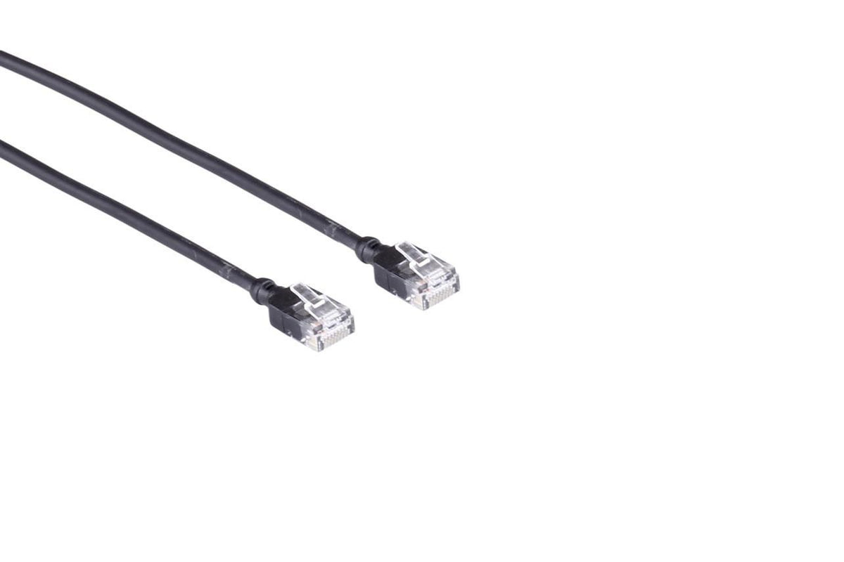 Mercodan KAT6A SLIM UTP 15m Patch cable Black, Halogen-free LSZH, AWG28 3.7mm dia. Cu copper, Supports PoE++, 60W, max 50 meters