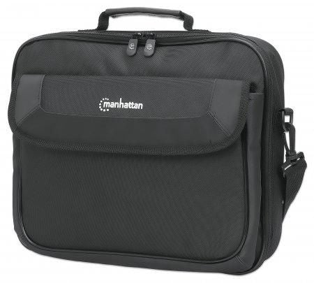 Manhattan Cambridge Laptop Bag 14.1", Clamshell Design, Black, Low Cost, Accessories Pocket, Document Compartment On Back, Shoulder Strap