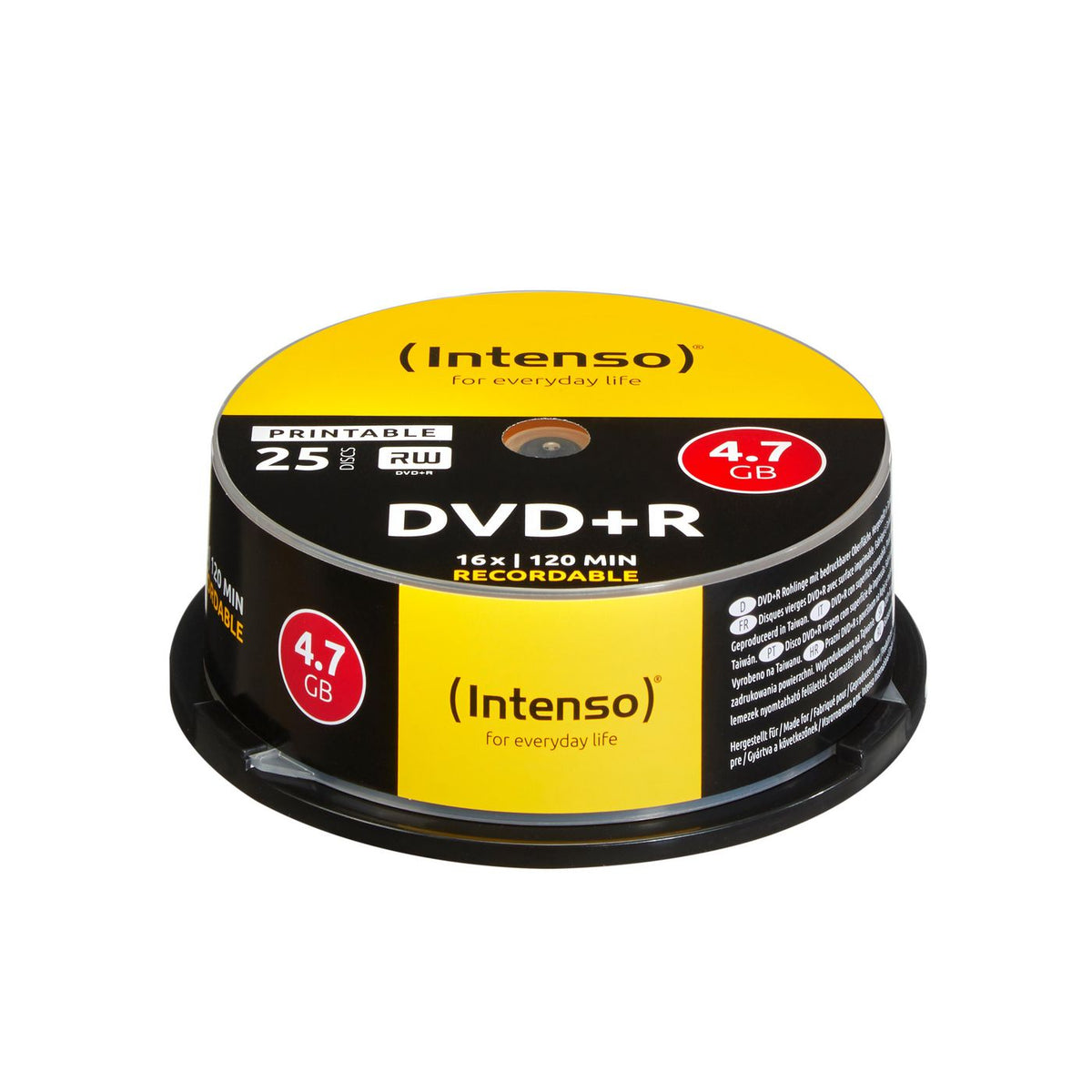 Intenso DVD+R 4.7GB, Print, 16x (25) DVD+R 4.7GB, Printable, 16x, DVD+R, 120 mm, Printable, cakebox, 25 pc(s), 4.7 GB