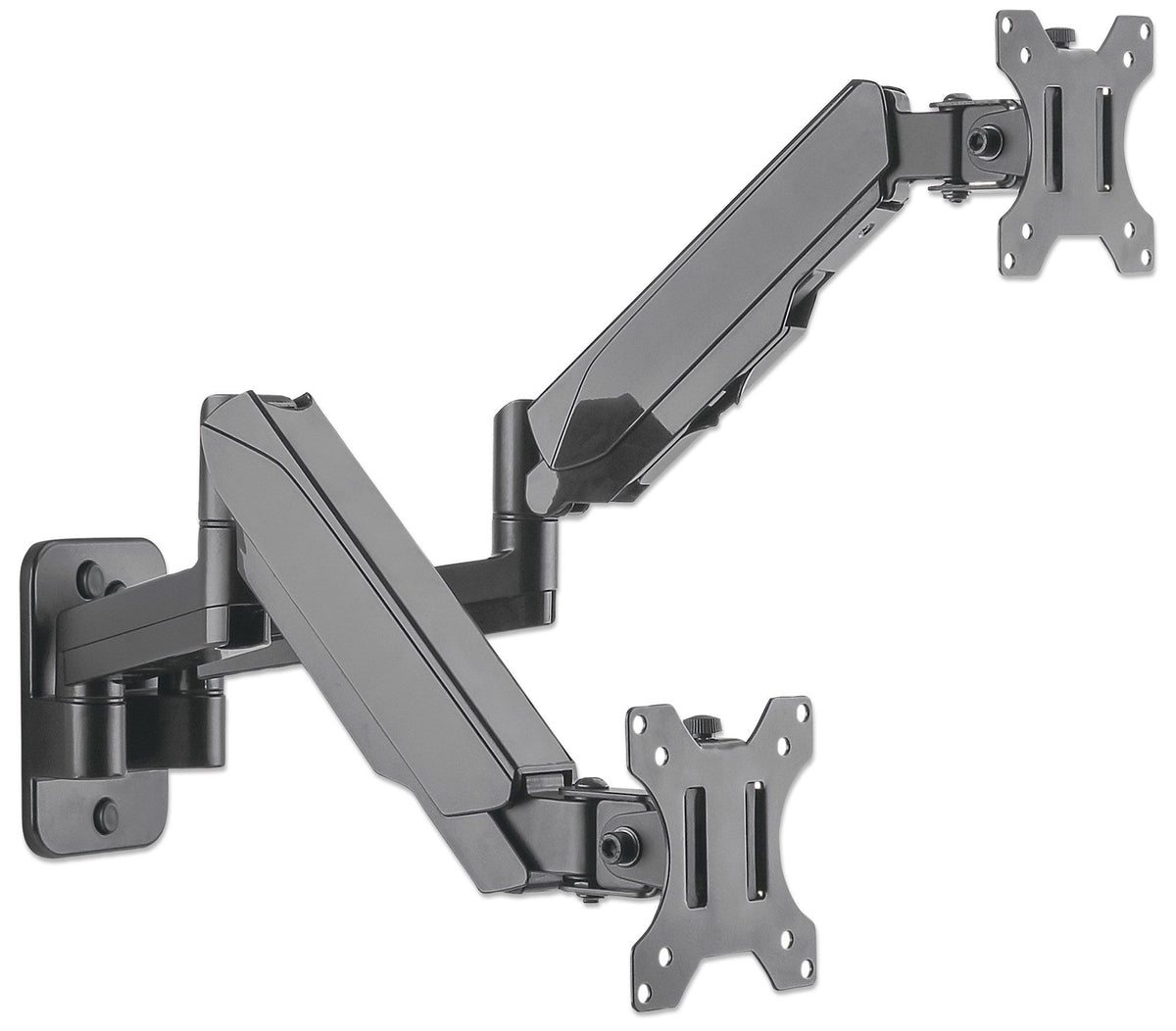 Manhattan Dual Wall Mount for TV & Monitors (Full Motion Gas Spring), For screens 17" to 32", VESA compatibility: 75x75mm and 100x100mm - check the dimensions of the four mounting holes on back of screen to ensure it fits, Max 8kg each, Black, Bracket