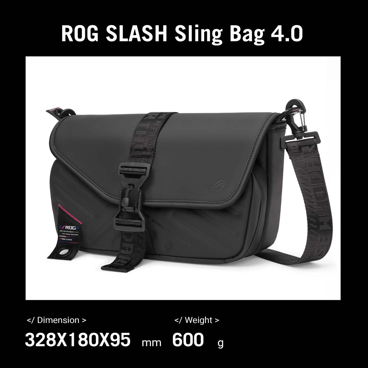 ASUS BC3004 ROG SLASH SLING BAG 4.0 Messenger case PU leather, Polyester Black