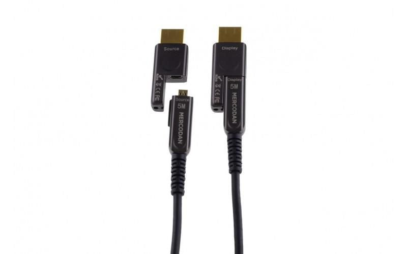 Mercodan Fiber optic HDMI 5m, HDMI 2.0, 18Gbps, 4:4:4, 4K2K 60p, black, With detachable connectors, HDMI: Male - HDMI: Male, Min. bending radius