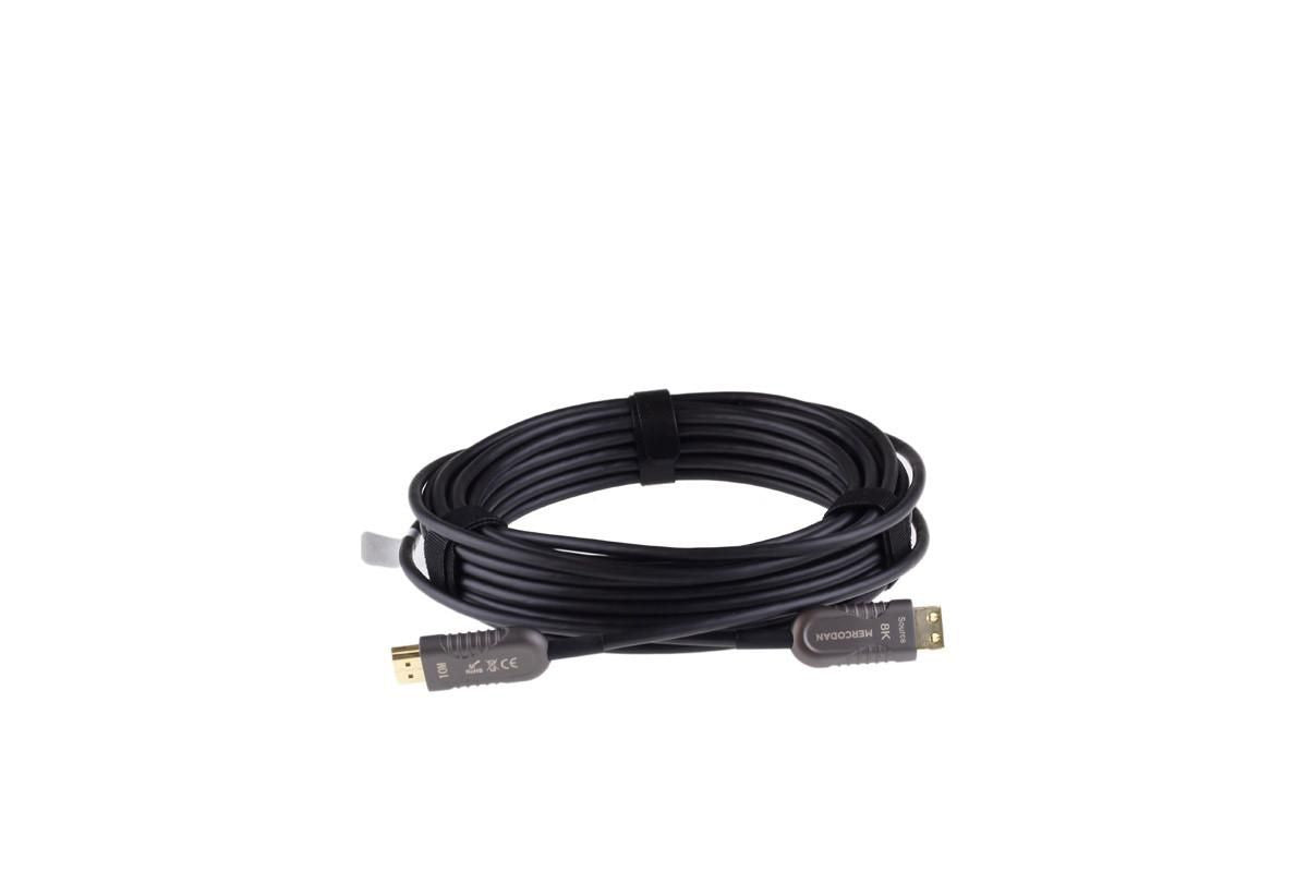 Mercodan Fiber optic HDMI AOC cable, 10m, HDMI 2.1, 48Gbps, 8K@60Hz, black, ATC Certified, eArc, HDR, With locking connector
