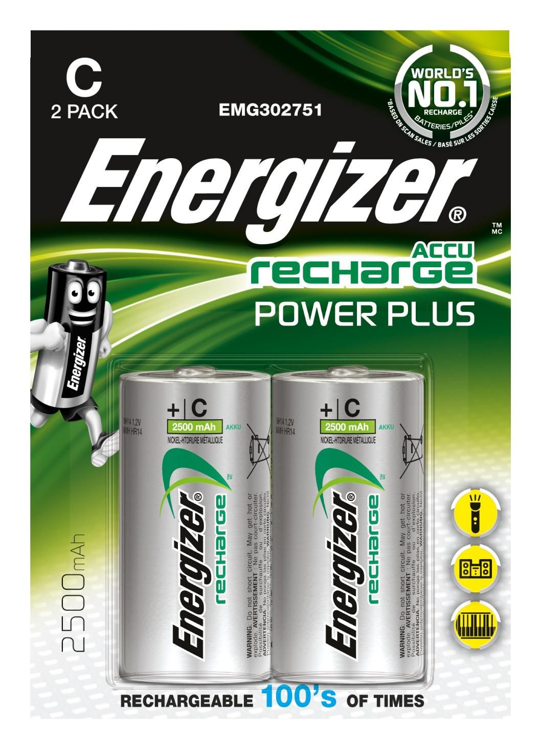 Energizer RECH HR14 2500MAH 2PK ENRC2500P2, Rechargeable battery, 2 pc(s), 2500 mAh, Silver