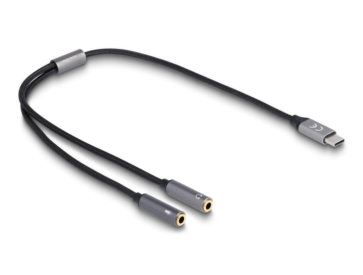 Delock Headset Adapter USB Type-CT male DAC 24 Bit / 96 kHz Hi-Res to 2 x 3.5 mm 3 pin Stereo jack female