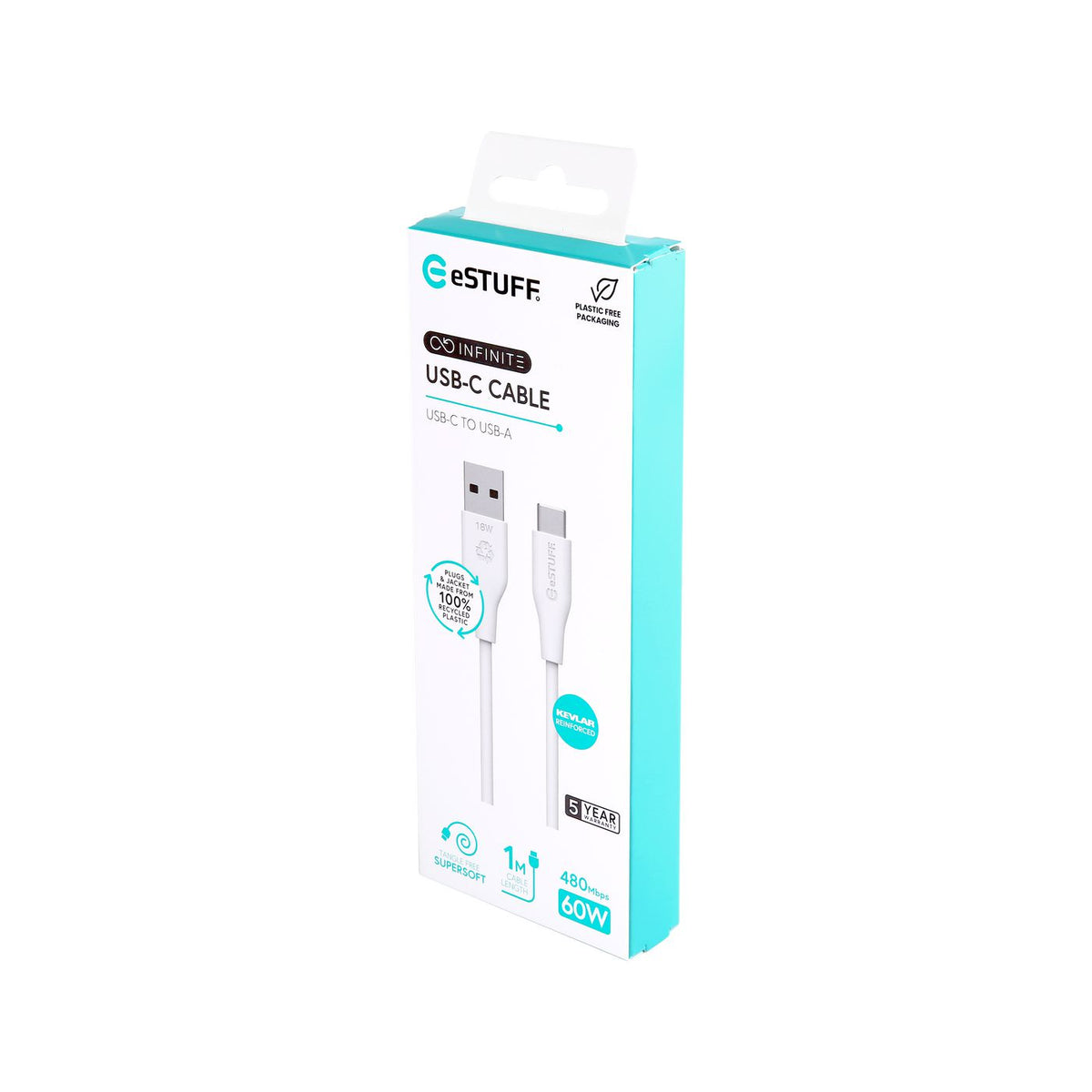 eSTUFF ES605170 USB cable USB 2.0 1 m USB C USB A 60 W White