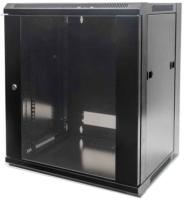 Intellinet 19" Network Cabinet - Wall Mount (Standard), 15U, 600Mm Deep, Black, Flatpack, Max 60Kg, Metal & Glass Door, Back Panel, Removeable