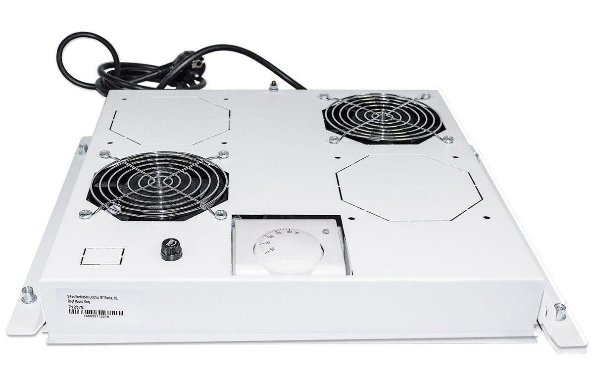 Intellinet 2-Fan Ventilation Unit For 19" Racks, Roof Mount, With Thermostat, Grey (With Euro 2-Pin Plug)