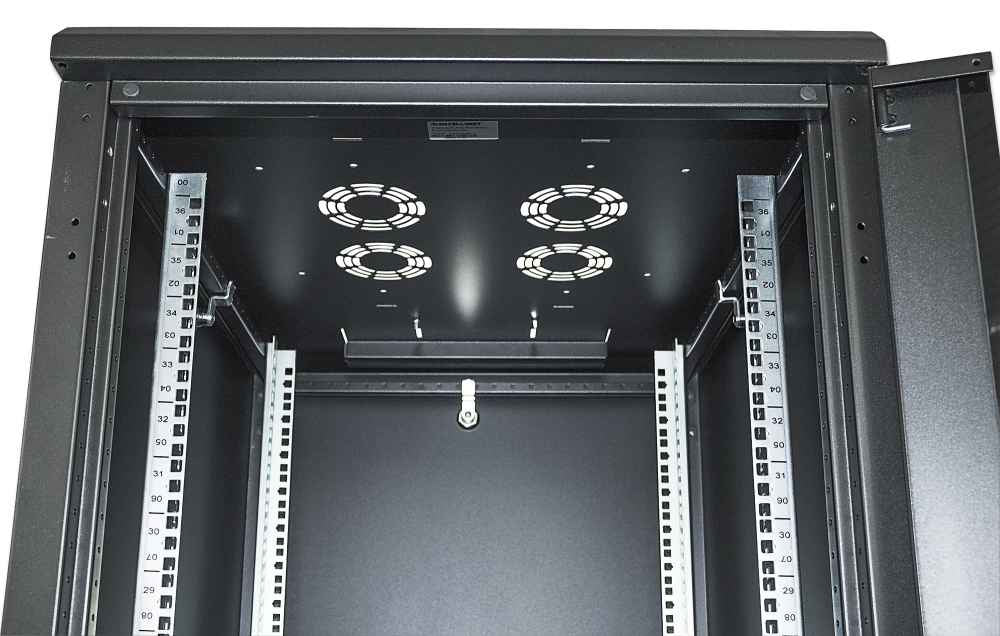 Intellinet 19" Network Cabinet - Free Standing, 42U, 600x800mm (width x depth), Black, Flatpack, Max 1500kg, Multi-Point Door Lock, One Lock Per Side Panel, Usable Depth 123 to 573mm, IP20 rated, Rack, Steel