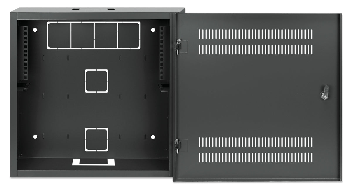 Intellinet Low-Profile 19" Wall Mount Cabinet with 4U Horizontal and 2U Vertical Rails Slim, Space-saving Enclosure with Only 170 mm (6.7 in.) Depth, Ideal for AV, Multimedia and Surveillance Applications, Assembled, Black RAL 7021