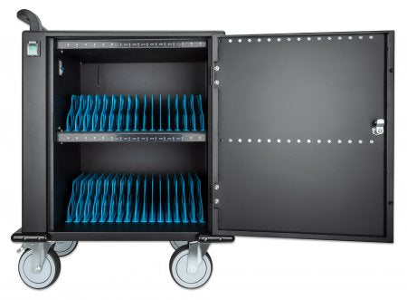 Manhattan iPad to 13", MacBook Air to 13" & Chromebook to 14" 32-bay Charging Trolley/Cart via USB-C, Also other tablets/smartphones (with device to USB-C cable), Bays 330x22x235mm, Device charging cables not included (suggest USB-C cable 354868),Cabinet