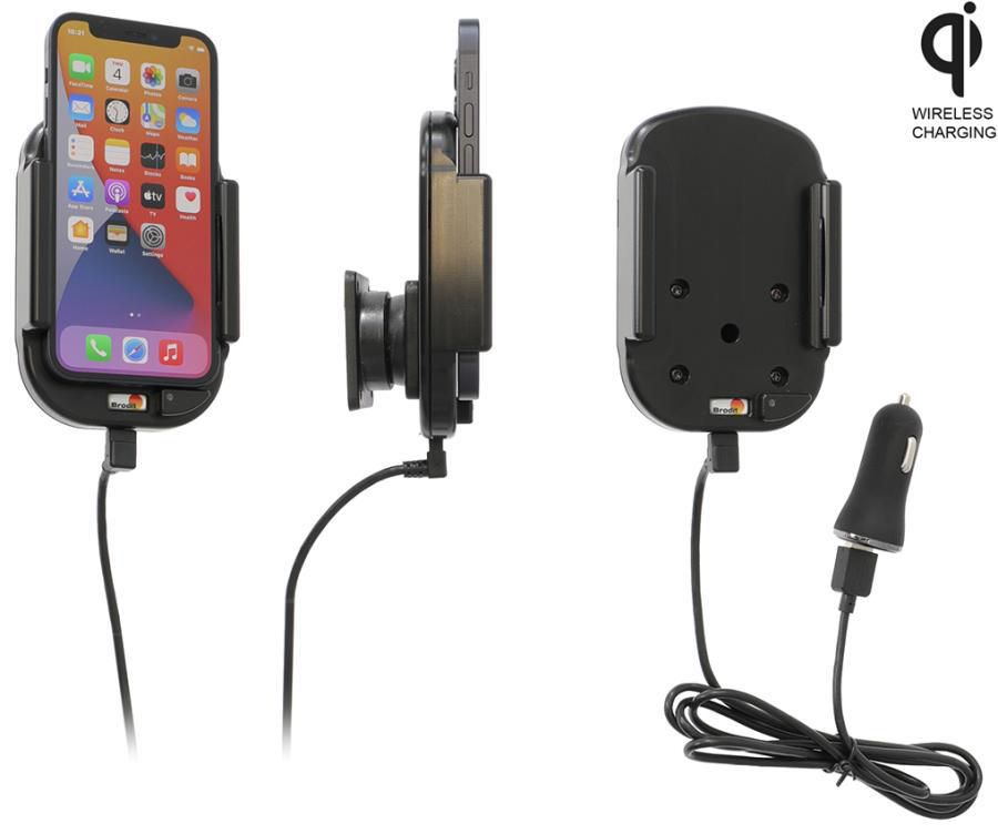 Brodit Qi wireless active holder with cig-plug With USB-A cable + cig-plug adapter with 2 USB-A ports: QC 3 718234, Mobile
